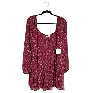 Altar’d State Dark Floral Tiered Babydoll Mini Dress Size XL Sheer Fairy Cottage